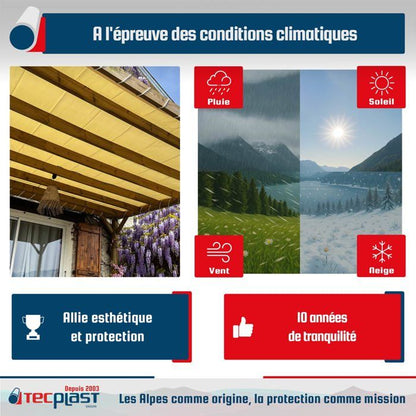 TECPLAST Toile Pergola Ivoire 3,5x3,5 m XP640PR Garantie 10 ans - Bâche Pergola ou Tonnelle étanche en PVC - Made in France