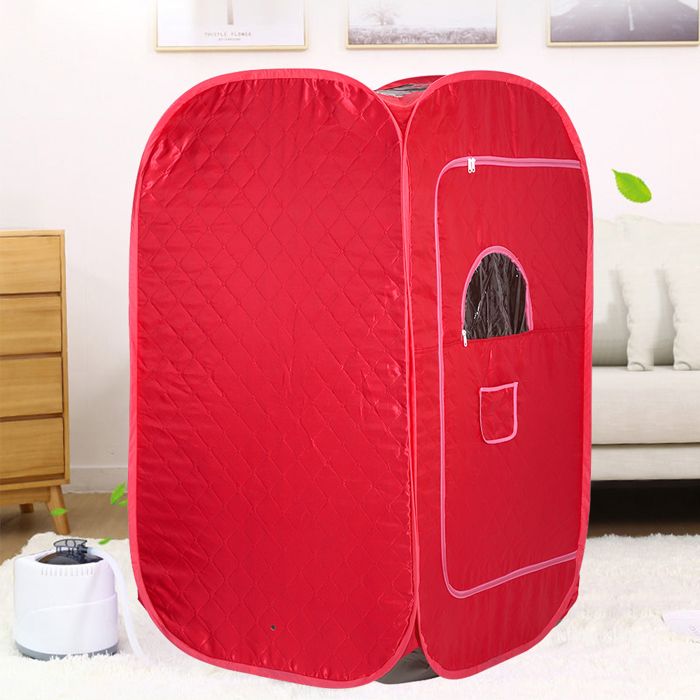 OHMG-Cuiseur Vapeur Portatif Pour Sauna Domestique-Fumoir À Vapeur-Avec Tabouret Pliant-Régulation Température Programmée-Rouge