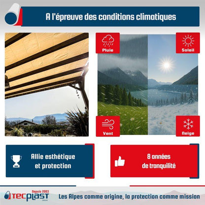 TECPLAST Toile Pergola Blanc Crème 4x4 m LP640PR - Garantie 8 ans - Bâche Pergola ou Tonnelle étanche en PVC pour terrasse
