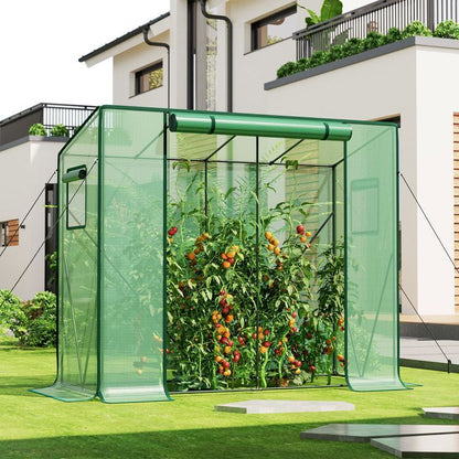 Serre de Jardin, Serre Tomate, Cadre métallique Solide et Film PE Plus Long, Toit en Pente, avec Barres de Renfort, 2 Fenêtres, Vert