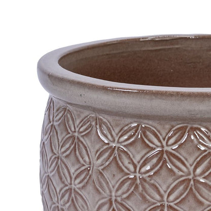 Lot de 3 Pots de Fleur en Céramique - 38,5/30,5/23 cm - Grand Bac à Fleurs avec Trou de Drainage - Vase Design - Beige