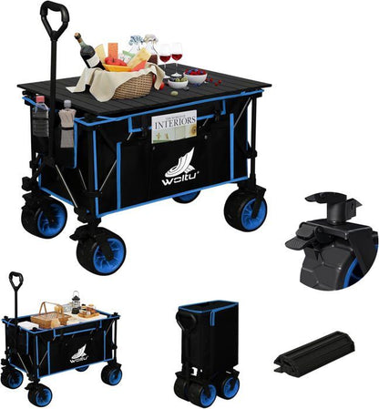 WOLTU Chariot de Jardin avec Plateau Amovible, Roues larges, Charge 120kg, Chariot Plage, Tissu Oxford+Acier, Noir+Blue W0UETT0104