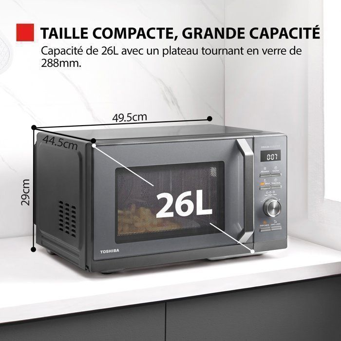 Micro-ondes combin pose libre MW3-SAC26SF(BK) 26L, 900W  Gril 1000W  Convection 2100W - Connection WiFi & Friteuse sans huile