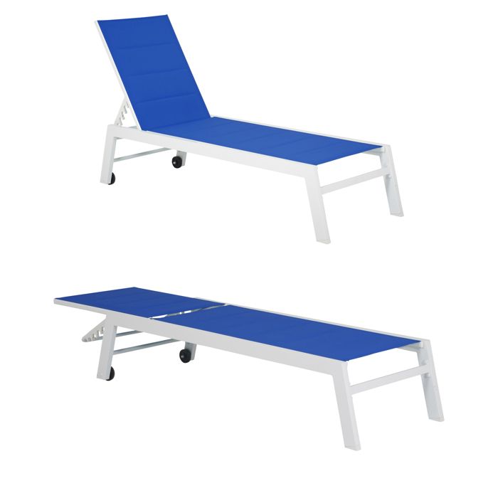 Set bain de soleil et table d'appoint BARBADOS en textilène taupe - aluminium blanc
