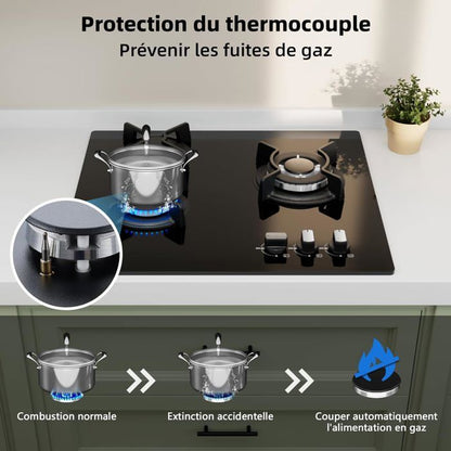 Plaque de Cuisson Gaz - WEHIMO - 5 Feux - Inox - Encastrable - 76x50 cm