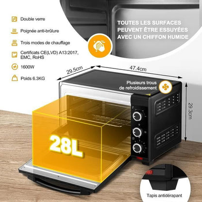 Four à Pizza WOLTU - 28L - Blanc - 1600W - Minuterie 0-60 min - 3 Modes de Cuisine