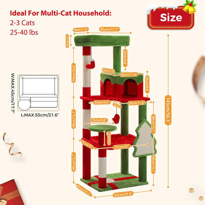 PAWZ Road Arbre à chat Design Spacieux Grande Hamac Dur Stable Avec hamac et belle maison pour chat - Cactus vert - 143 cm