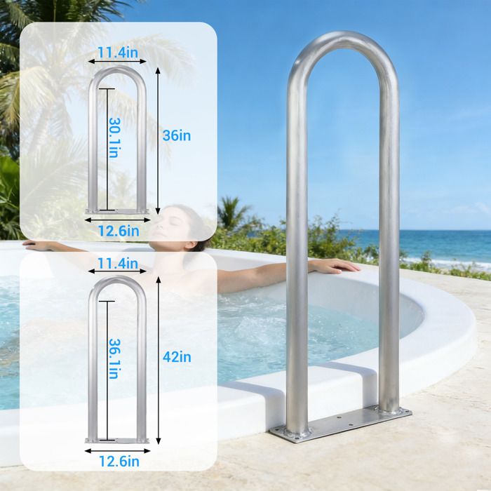 Rampe De Piscine 42.1x19.7in Aluminium Antidérapant, Barre Murale avec Embases, 100kg, Pour Piscine, Spa, Quai, Kit complet inclus