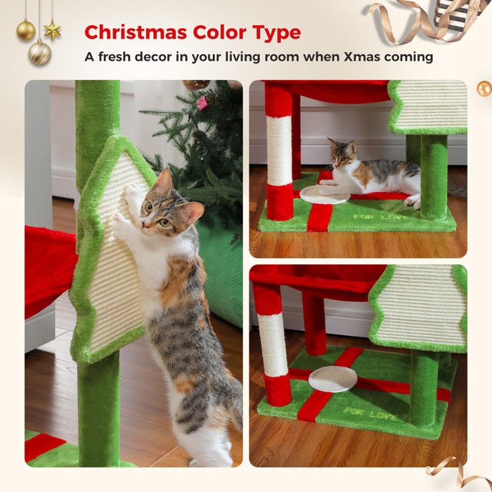 PAWZ Road Arbre à chat Design Spacieux Grande Hamac Dur Stable Avec hamac et belle maison pour chat - Cactus vert - 143 cm