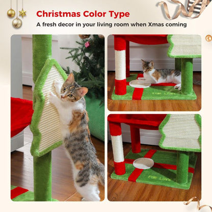 PAWZ Road Arbre à chat Design Spacieux Grande Hamac Dur Stable Avec hamac et belle maison pour chat - Cactus vert - 143 cm