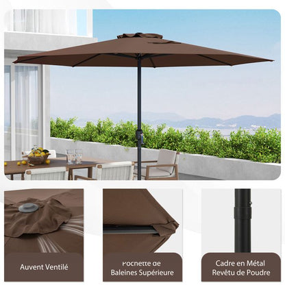 Parasol de Jardin, GIANTEX 360 cm Parasol de Terrasse-Toile Polyester Anti-Soleil UV-Grille D'aération-pour Piscine, Cour, Brun