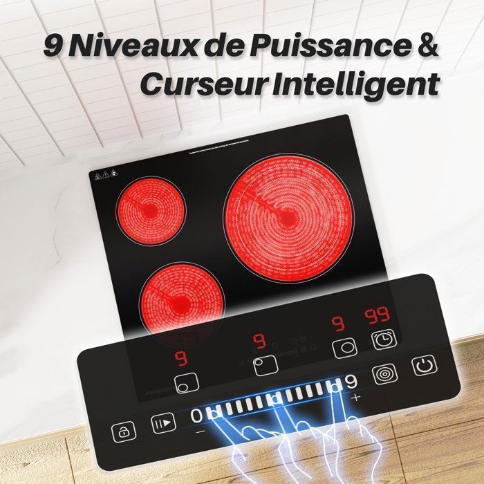 Plaque de Cuisson Vitrocéramique FIREGAS - 4 zones 7200W - L59 x P52 cm - Noir
