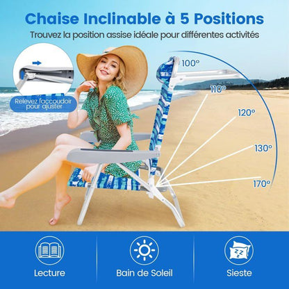 Lot de 2 Chaises de Jardin Extérieur Pliable COSTWAY, Cadre Léger en Aluminium, Dossier Réglable en 4 Positions, Sac Isotherme