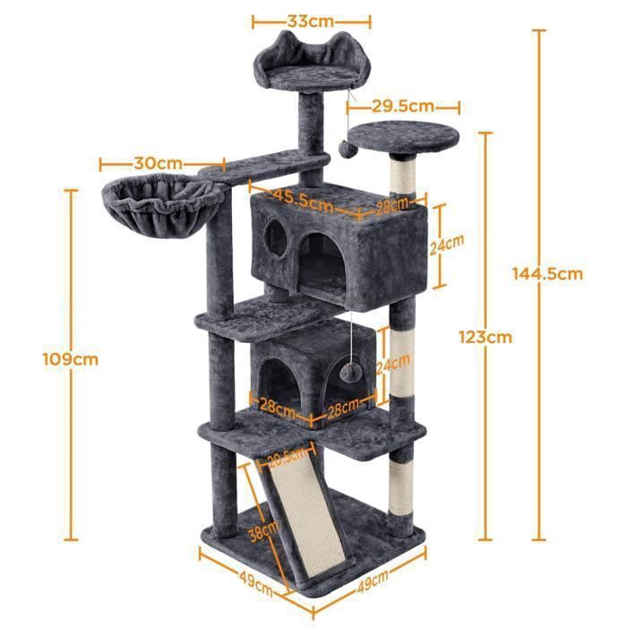 Yaheetech Arbre à Chat Chatons Grattoir Griffoir avec 3 Plateformes/2 Niches/Poteaux en Sisal 49,5 x 49,5 x 137 cm Gris foncé