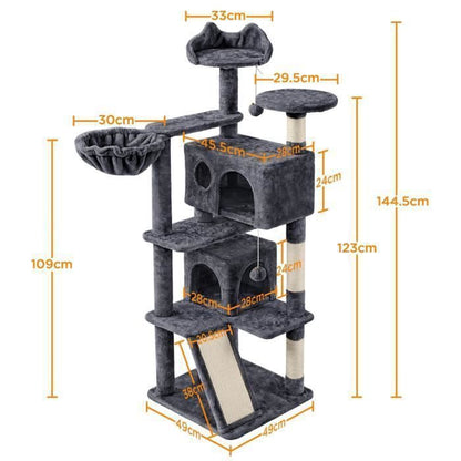 Yaheetech Arbre à Chat Chatons Grattoir Griffoir avec 3 Plateformes/2 Niches/Poteaux en Sisal 49,5 x 49,5 x 137 cm Gris foncé