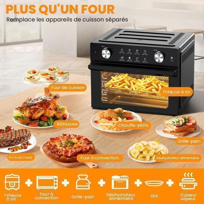 Friteuse sans Huile 12L - Panier Flexible - Écran LED - Cuisson 360° Sans Huile - 10 Programmes - Fenêtre transparente - Air fryer