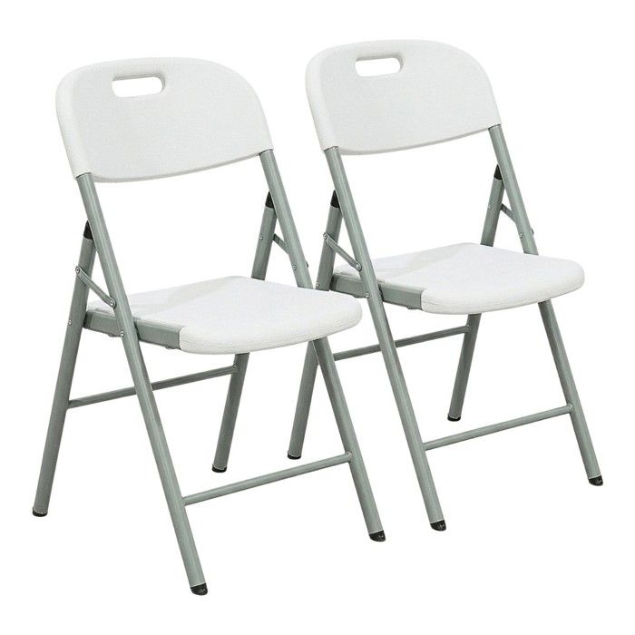 Lot de 2 Chaises pliantes blanches Plastique renforcé Chaise Camping Terrasse Réceptions KZGarden
