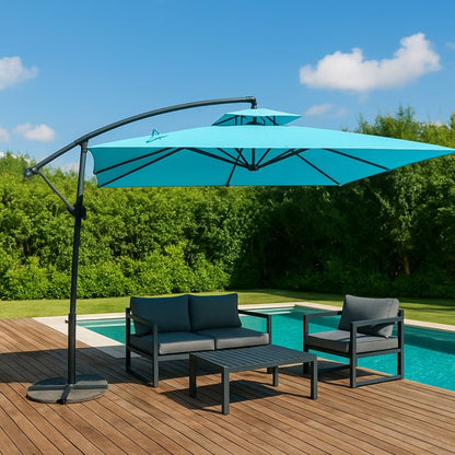 CAPRI - Parasol carré déporté 3x3 bleu en aluminium