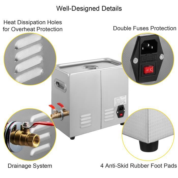 Nettoyeur à Ultrasons 6,5 L - VEVOR - Minuterie Chauffage 80℃