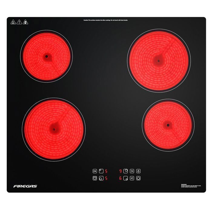 Plaque de Cuisson Vitrocéramique FIREGAS - 4 zones 7200W - L59 x P52 cm - Noir