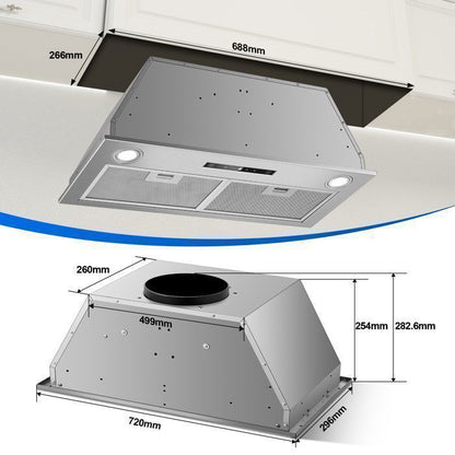 Hotte Aspirante-hotte encastrable-750 m³/h-L 52cm Kichpower -Gestuelle - Tactile - Booster - Recyclage avec Filtre à Charbon - A+++