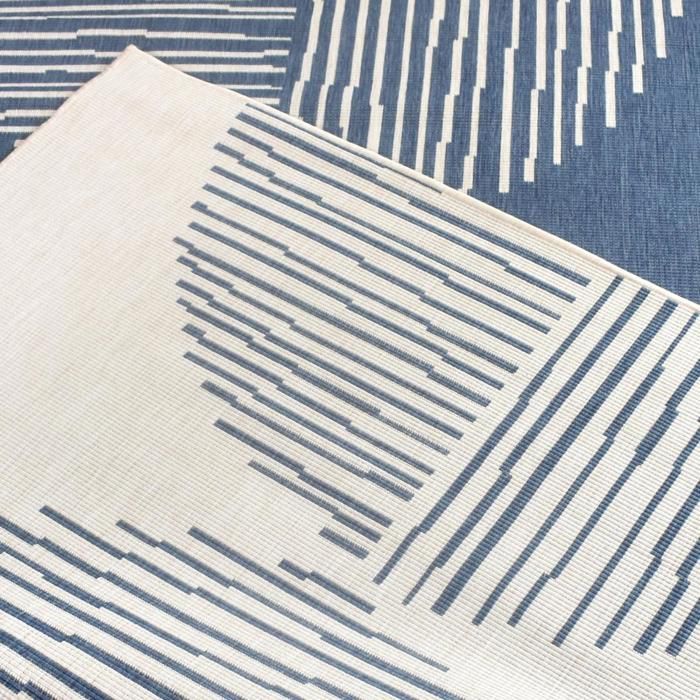Tapis extérieur, kilim reversible 160x230 LYN2 BL REVERSIBLE bleu et crème