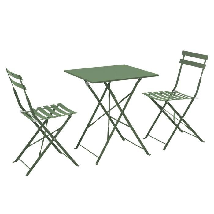 Table de jardin et 2 chaises acier 60 cm vert cactus Rome - Oviala
