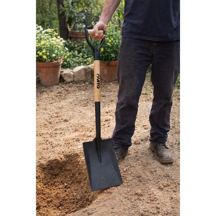 Pack 4 outils de jardin Acier Manche en Bois Fourche + Pelle carrée + Pelle ronde + Bêche VITO