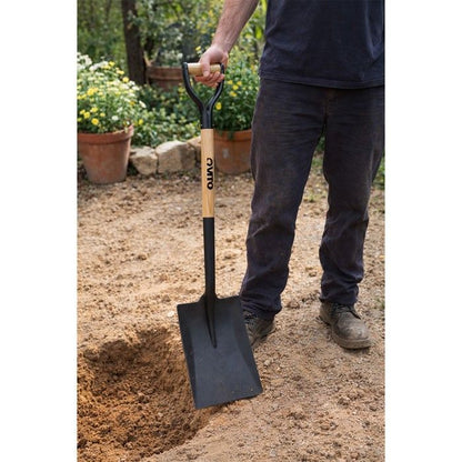 Pack 4 outils de jardin Acier Manche en Bois Fourche + Pelle carrée + Pelle ronde + Bêche VITO