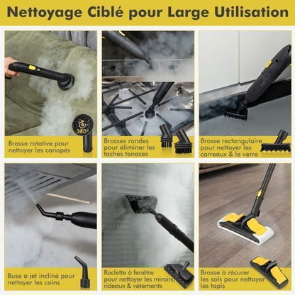 Nettoyeur Vapeur à Main 1500W Punaises de Lit COSTWAY-Réservoir 400 ml-2 Bar-14 Accessoires-125 ℃-Verrou de Sécurité Enfants-Jaune