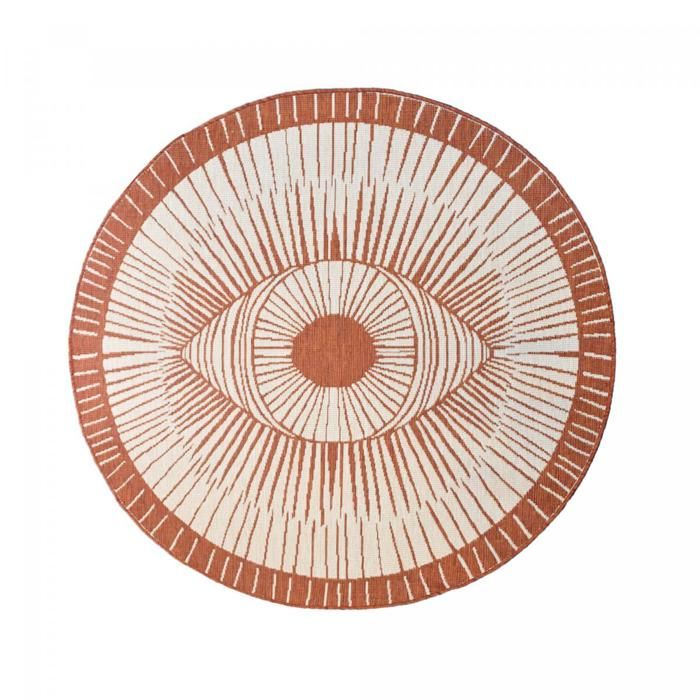 Tapis rond d'extérieur, kilim reversible Ø120cm LYN2 B ROND REVERSIBLE orange et crème