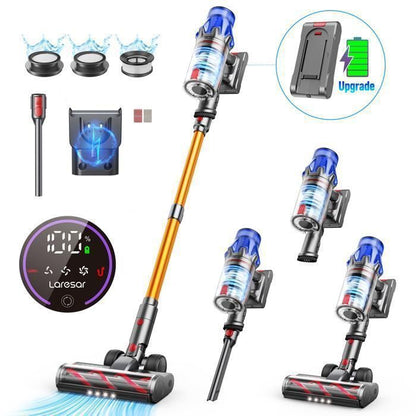 Laresar Aspirateur Balai sans Fil, 65KPa/600W/70 Mins,Tuyau Extensible 1M, Parfumé, Chargement Mural, Poils d'Animaux/Tapis/Voiture