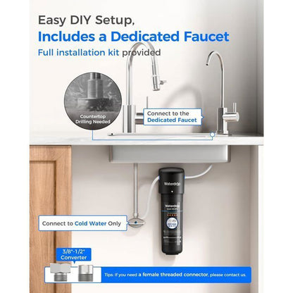 Waterdrop 10UB Système de Filtre à Eau Sous Évier avec Robinet Dédié, 11K Gallons de Filtration D'eau de Grande Capacité