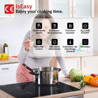 Table de cuisson à induction - ISEASY - 2 feux - Écran tactile - 3400W - Verrouillage enfant