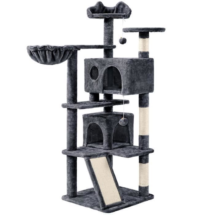 Yaheetech Arbre à Chat Chatons Grattoir Griffoir avec 3 Plateformes/2 Niches/Poteaux en Sisal 49,5 x 49,5 x 137 cm Gris foncé