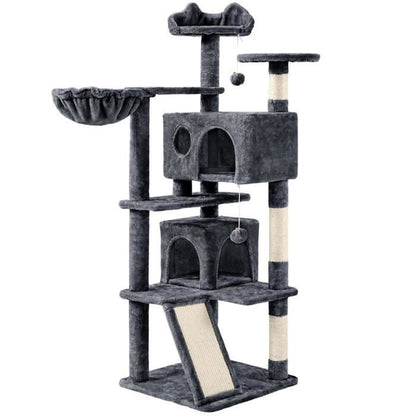 Yaheetech Arbre à Chat Chatons Grattoir Griffoir avec 3 Plateformes/2 Niches/Poteaux en Sisal 49,5 x 49,5 x 137 cm Gris foncé