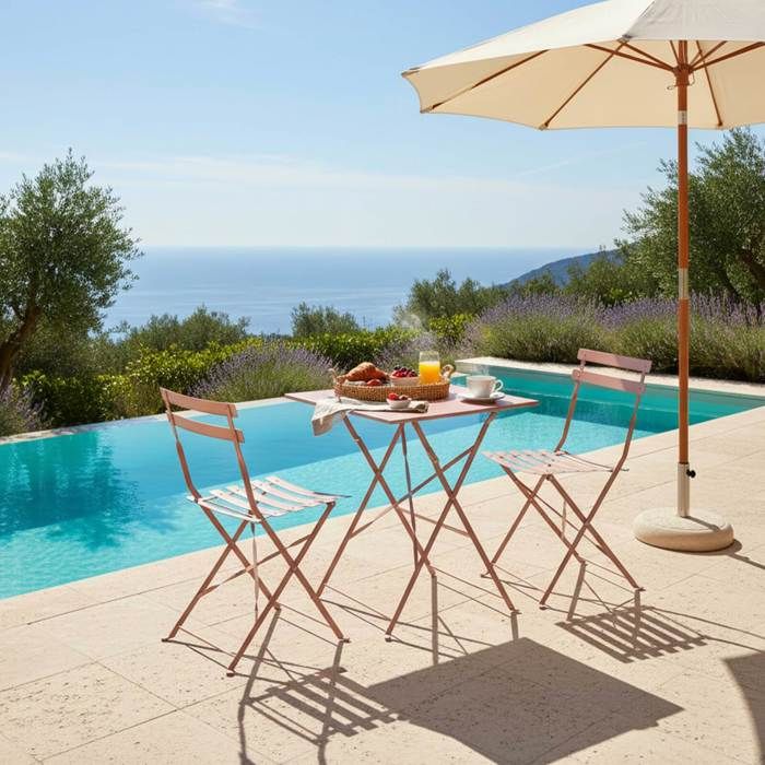 Table de jardin et 2 chaises acier 60 cm vert cactus Rome - Oviala