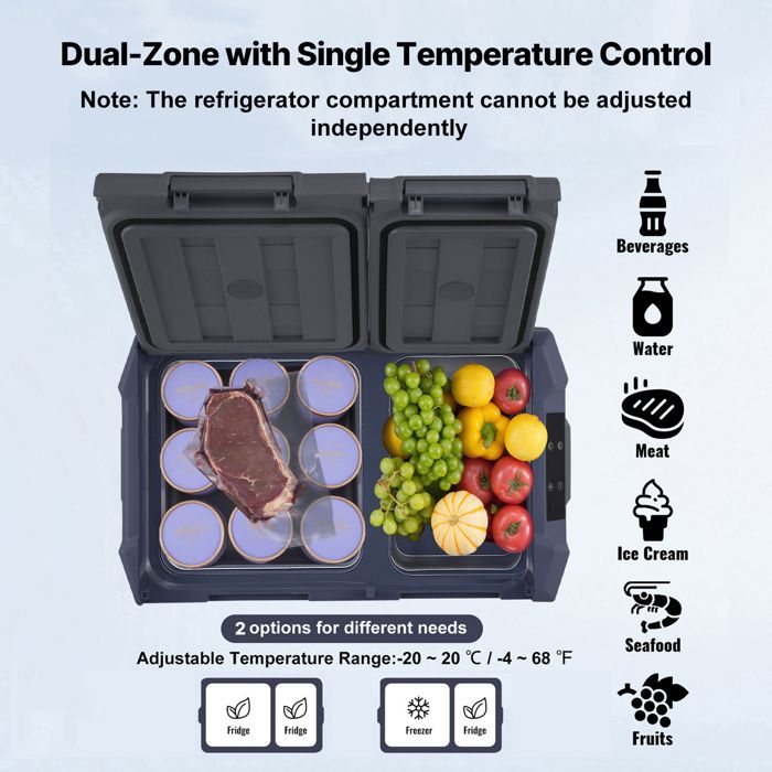 Réfrigérateur de Voiture - DUOKU - Congélateur Portable 40 L - Température -20 à 68 ℉ - Électrique - Double Zone