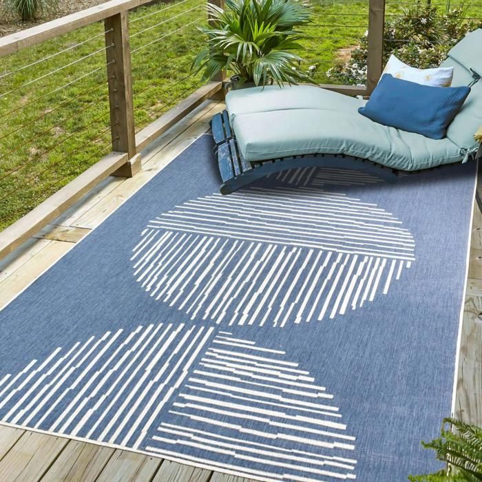 Tapis extérieur, kilim reversible 160x230 LYN2 BL REVERSIBLE bleu et crème