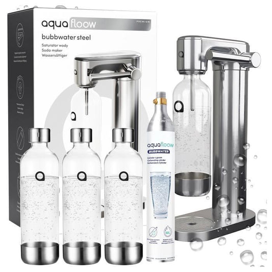 Aquafloow Machine à soda eau pétillante – acier – 3 bouteilles de 0,8 l – cylindre CO₂ inclus - Réglage d'intensité des bulles