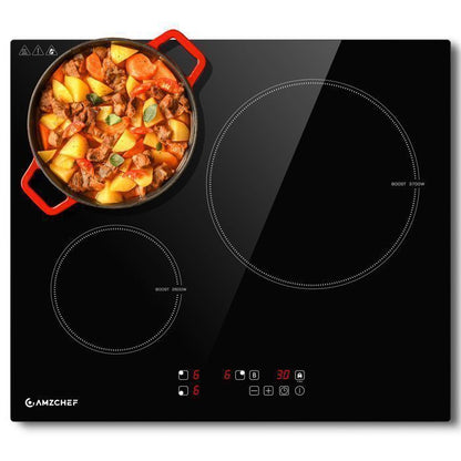 Table de cuisson 3 foyers AMZCHEF 9 niveaux de puissance 7400W avec 3 boosters Encastrable