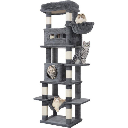170 cm Grand Arbre à Chat, Tour à Chat pour Chats d'intérieur, avec Grand Perchoir, Tapis Lavable, 2 Niches Chats,  Gris Foncé