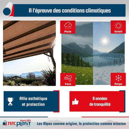 TECPLAST Toile Pergola Taupe 2x3 m LP640PR - Garantie 8 ans - Bâche Pergola ou Tonnelle étanche en PVC pour terrasse