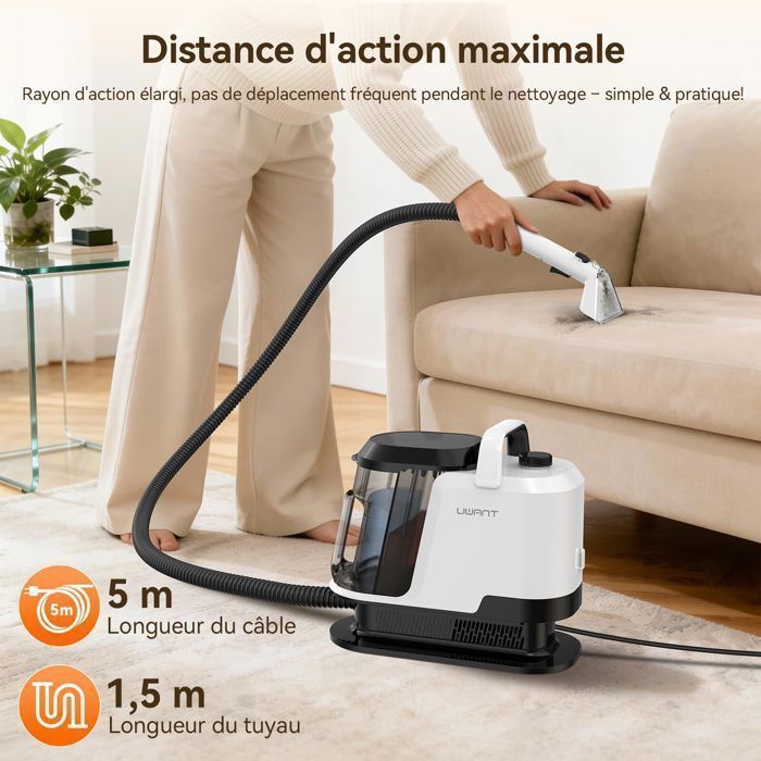Uwant Y100 Nettoyeur Détacheur Multi-surface -18kpa - For Sofa, Carpets, Matelas- 600W - Auto-Nettoyage - Réservoir Double 1,2L