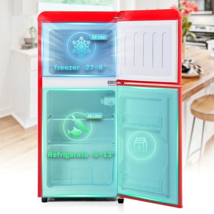 Réfrigérateur rétro - LANGTU - Retro 60L - 2 portes - Congélateur 22 L - 46 dB