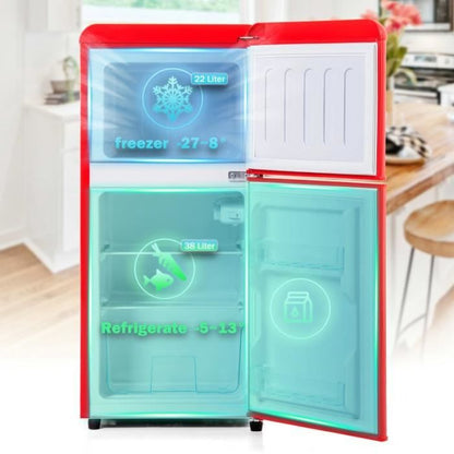 Réfrigérateur rétro - LANGTU - Retro 60L - 2 portes - Congélateur 22 L - 46 dB