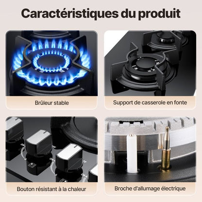 Plaque de Cuisson Gaz - WEHIMO - 4 Feux - Inox - Encastrable - L59 x P51 cm