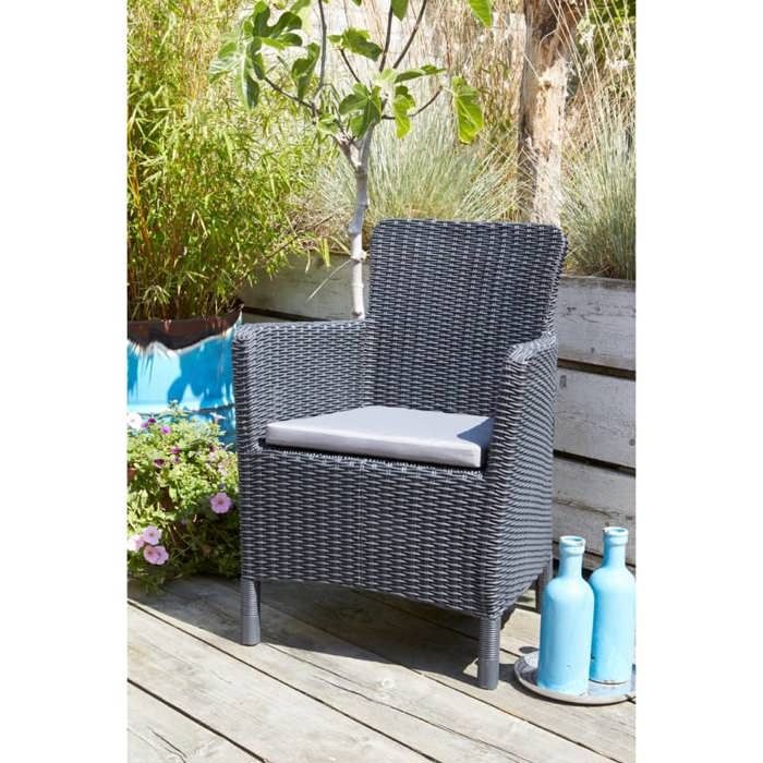 Lot de 6 fauteuils de jardin - Allibert by KETER - BELLA - En résine - Coloris : gris graphite - Empilable