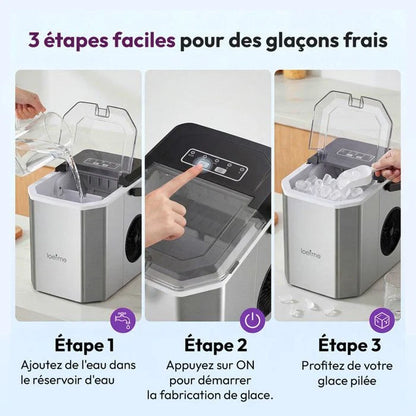 LOEFME Machine à glaçons 1.2L-9 Glaçons en 6 min 12kg/24h- autonettoyante silencieuse, deux tailles de glace，Avec support