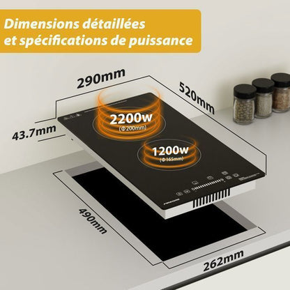Plaque de Cuisson Vitrocéramique FIREGAS - 4 zones 7200W - L59 x P52 cm - Noir
